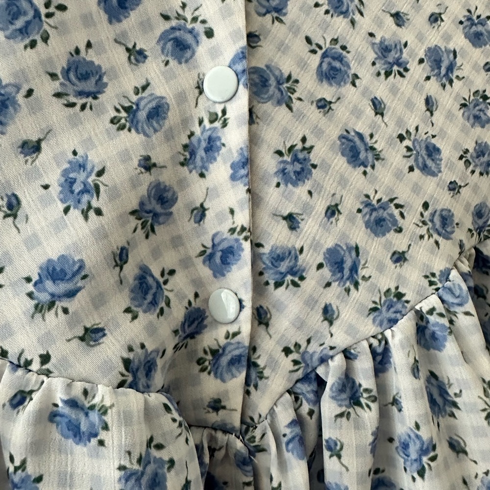 Vintage floral midi dress long sleeve prairie size L XL handmade gingham…​​​​​ - Picture 6 of 6